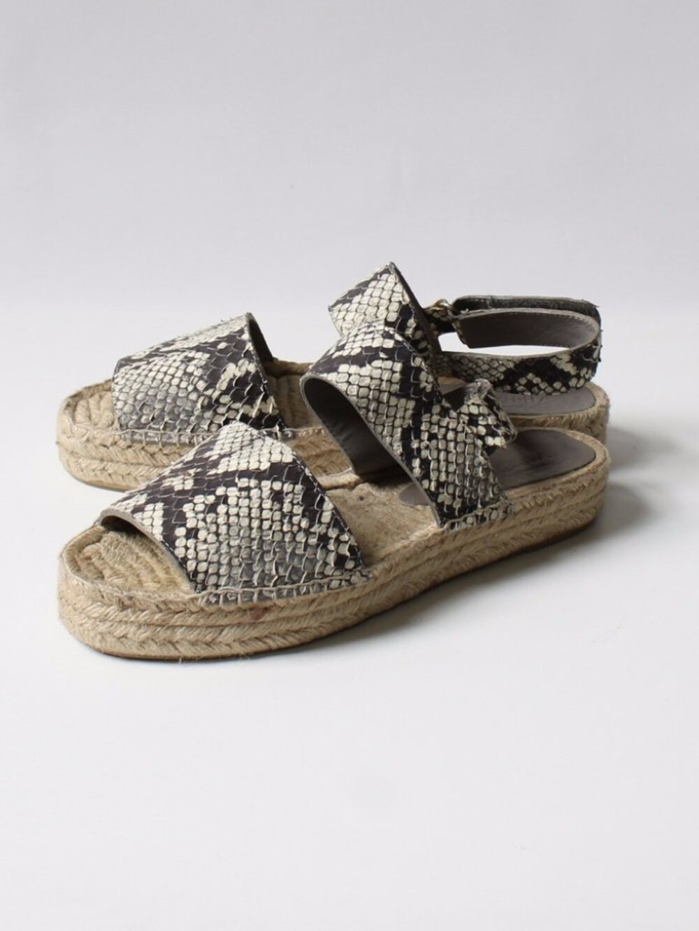 VINCE Emilia Espadrille Sandals Womens 10 Beige Snake Leather Platform Shoes